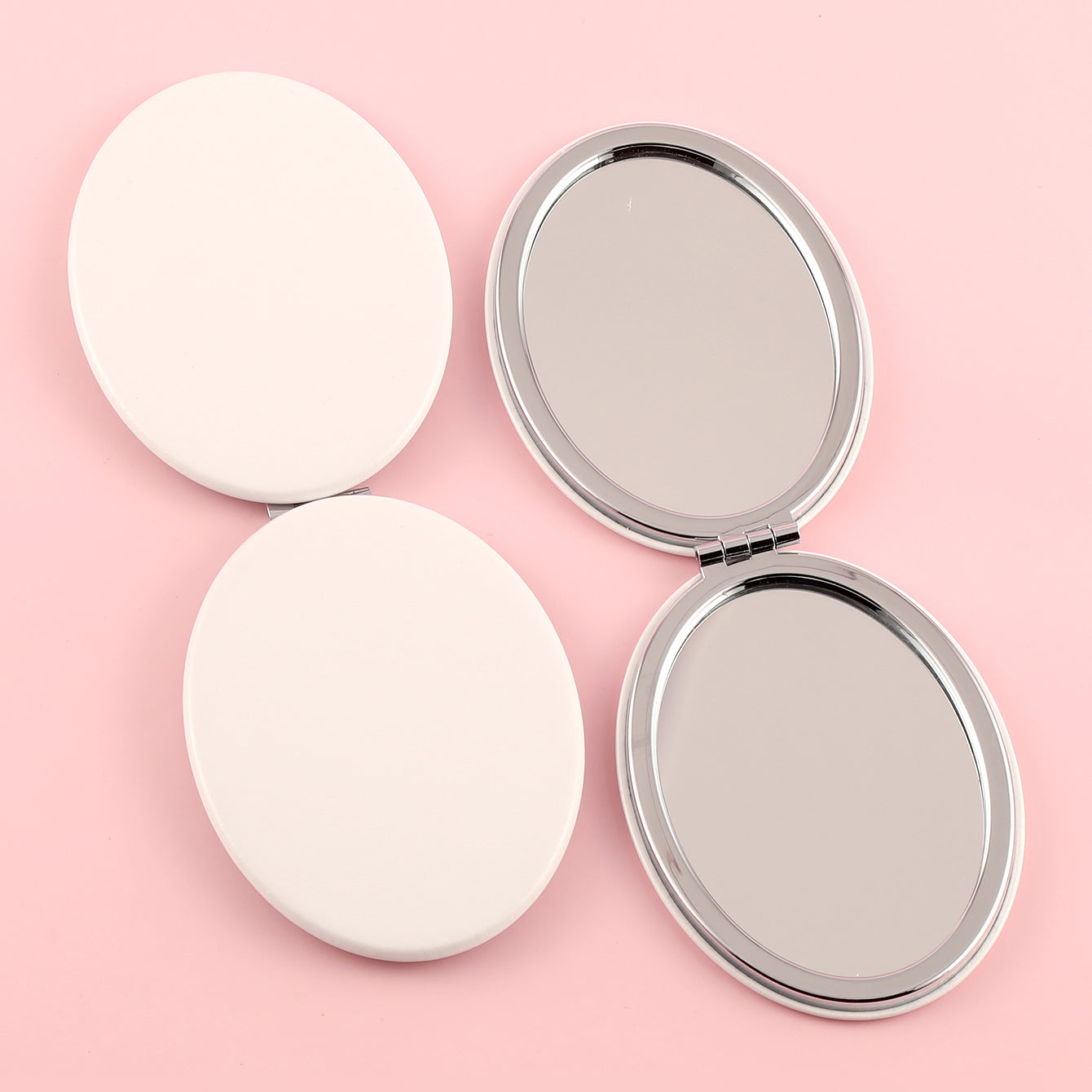 Stylish PU Eco-Friendly Leather with HD Glass Mirror, Silver Metal Frame, 62*85mm White Oval Cosmetic Mirror, Suitable for Both Gifts and Personal Use