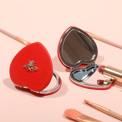 Eco-Friendly PU Leather Metal Bee Decorative Cosmetic Mirror, HD Glass Mirror, Plating Silver Metal Frame, Heart-Shaped 65*65mm, Available in Pink ,Maroon and Red, Preferred as a Gift