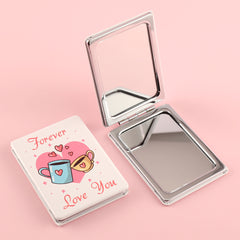 PU Eco-Friendly Leather Rectangular Cosmetic Mirror That Shuttles Between Fashion and Practicality, HD Glass Mirror, Silver Plating Metal Frame! Compact Size 85*62mm, Available in Pink and White, Perfect Gift for Friends