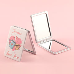 PU Eco-Friendly Leather Rectangular Cosmetic Mirror That Shuttles Between Fashion and Practicality, HD Glass Mirror, Silver Plating Metal Frame! Compact Size 85*62mm, Available in Pink and White, Perfect Gift for Friends