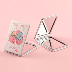 PU Eco-Friendly Leather Rectangular Cosmetic Mirror That Shuttles Between Fashion and Practicality, HD Glass Mirror, Silver Plating Metal Frame! Compact Size 85*62mm, Available in Pink and White, Perfect Gift for Friends