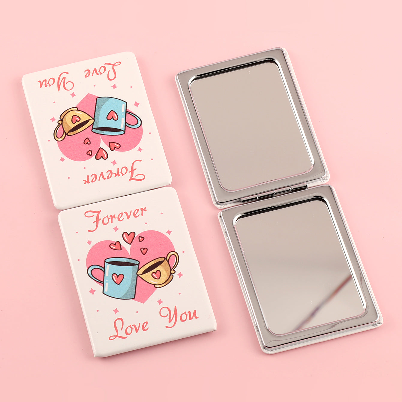 PU Eco-Friendly Leather Rectangular Cosmetic Mirror That Shuttles Between Fashion and Practicality, HD Glass Mirror, Silver Plating Metal Frame! Compact Size 85*62mm, Available in Pink and White, Perfect Gift for Friends