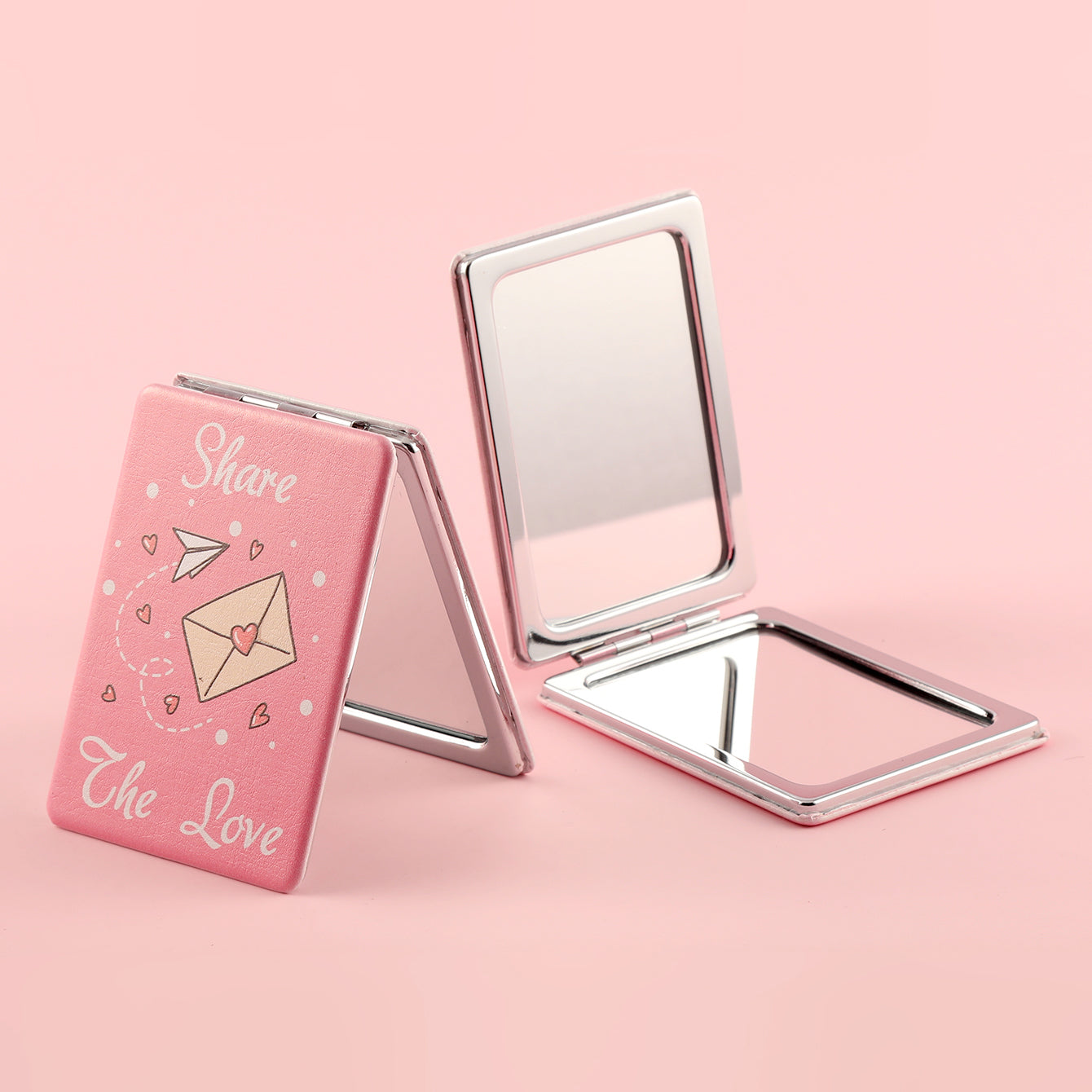 PU Eco-Friendly Leather Rectangular Cosmetic Mirror That Shuttles Between Fashion and Practicality, HD Glass Mirror, Silver Plating Metal Frame! Compact Size 85*62mm, Available in Pink and White, Perfect Gift for Friends