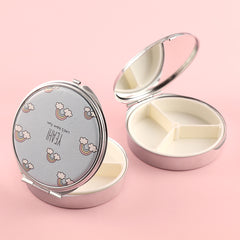 Eco-Friendly Leather Decoration, DIY with Ever-Changing Patterns, HD Glass Mirror, Silver Plating Frame, 70*70mm Round Pill Box, Blue, Pink, Light Pink, Capture the Colorful Things in Life