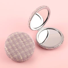 Fresh Fabric Style, 70*70mm Round Cosmetic Mirror, Shiny Plating Silver Rim, HD Mirror Surface, Five Colors to Choose From, a Great Gift