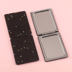 PU Glitte Leather Rectangular Cosmetic Mirror, Plating Silver Metal Edge, HD Mirror. Perfect as a Gift, Available in Any Pink or Black Color Combination. Compact and Lightweight, Share Beautiful Moments with Friendship