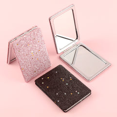 PU Glitte Leather Rectangular Cosmetic Mirror, Plating Silver Metal Edge, HD Mirror. Perfect as a Gift, Available in Any Pink or Black Color Combination. Compact and Lightweight, Share Beautiful Moments with Friendship