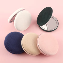 HD Fabric 70*70mm Round Cosmetic Mirror, Plating Silver Metal Frame, Five Colors Available: Pink, Black, Blue, Khaki, White, a Loving Choice for Gift-Giving Friends