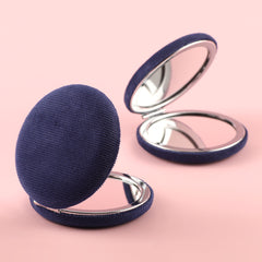 HD Fabric 70*70mm Round Cosmetic Mirror, Plating Silver Metal Frame, Five Colors Available: Pink, Black, Blue, Khaki, White, a Loving Choice for Gift-Giving Friends