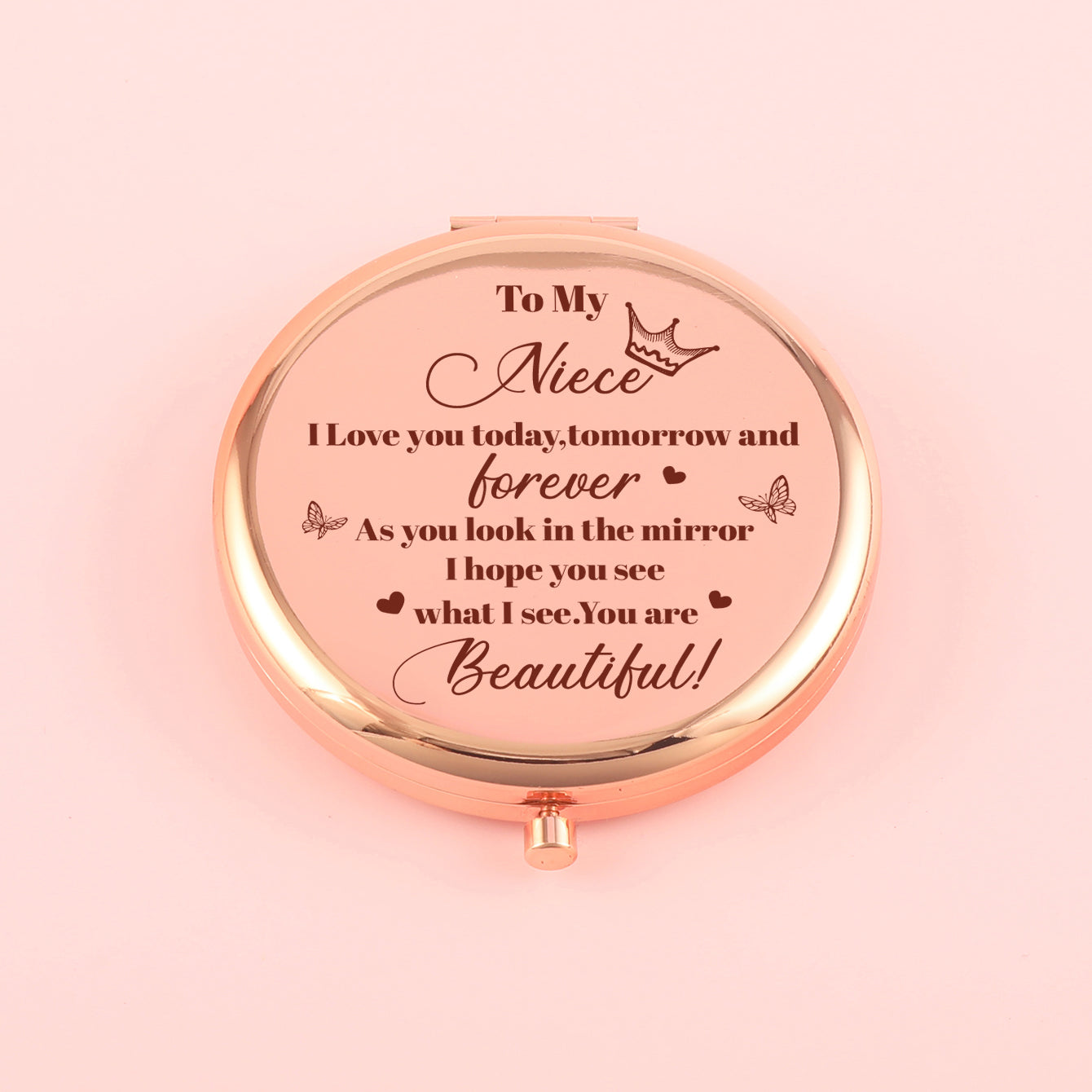 70*70mm Round Button Mirror, Plating Gold Metal Frame, HD Glass Mirror, Various Fashionable Designs, a Perfect Gift for Friends