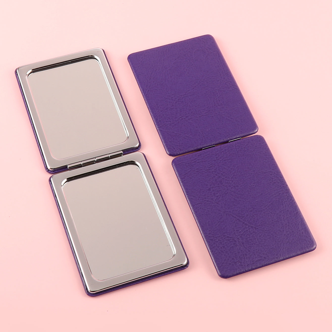 Luxurious Lacquer, Made of PU Eco-friendly Leather! Silver Plating, Clear HD Glass Mirror! Fantasy 62*85mm Rectangular Cosmetic Mirror, Sparkling Pink and Purple, Choose as You Like