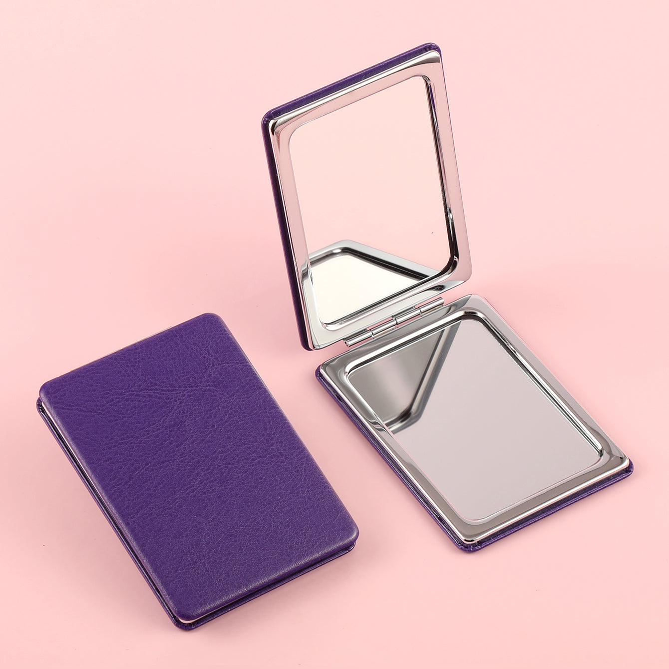 Luxurious Lacquer, Made of PU Eco-friendly Leather! Silver Plating, Clear HD Glass Mirror! Fantasy 62*85mm Rectangular Cosmetic Mirror, Sparkling Pink and Purple, Choose as You Like