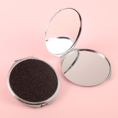 Pu Glitte Leather Plating Silver Round Vanity Mirror! Enjoy the Bright Brilliance Brought by HD Glass, and the 85*80mm Size Perfectly Matches Your Beauty Table. Pink, Blue, Black and Yellow,Multiple Choices to Show Your Personality.