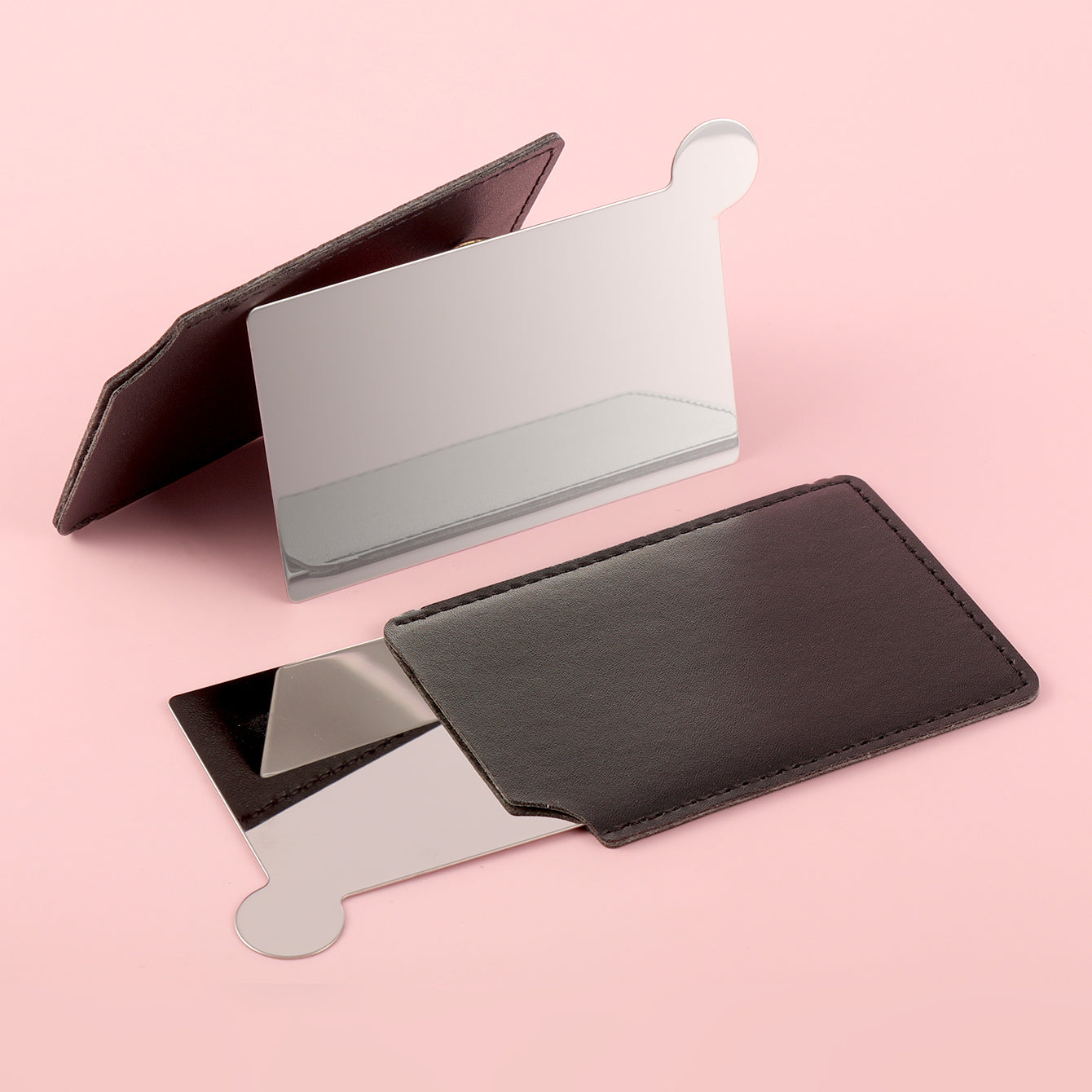 PU Leather Set, Unique in the Mirror, Plating Silver Eye-Catching, HD Glass Mirror, 63*95mm Rectangular Cosmetic Mirror, Available in Five Colors of Pink, Blue, Black, Yellow, and Light Pink, Create Personalized Makeup and Light Up Your Fashion Road