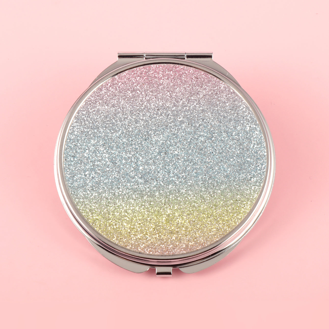 70*70mm Round PU Glitte Leather Inlay, Plating Silver Frame, HD Glass Mirror! Multiple Styles to Choose From, a New Beauty Partner to Reflect Your Radiant Moments