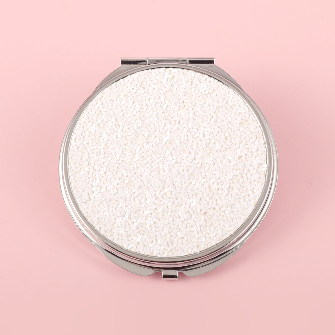 70*70mm Round PU Glitte Leather Inlay, Plating Silver Frame, HD Glass Mirror! Multiple Styles to Choose From, a New Beauty Partner to Reflect Your Radiant Moments