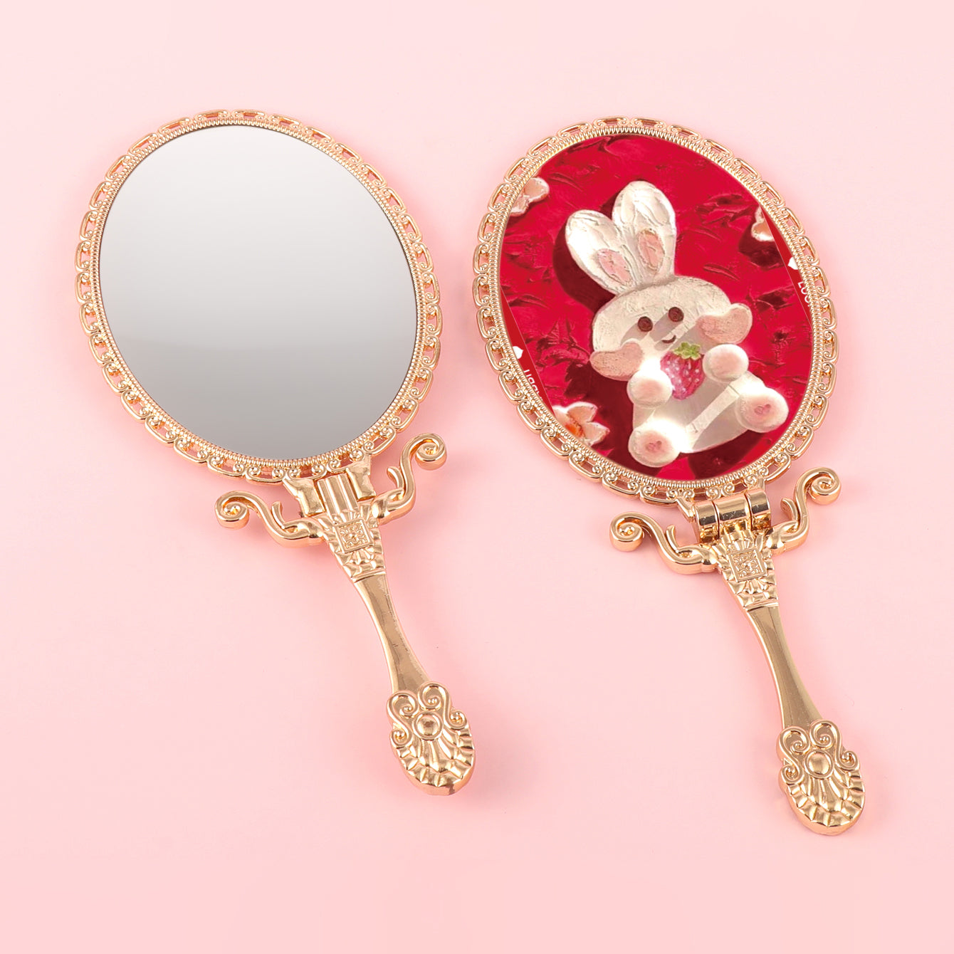 PU Leather Handheld Makeup Mirror, Decorated with Little Bee Gold Ornaments, Plating Gold, HD Glass, 175*75mm, Multiple Styles and Colors to Choose from