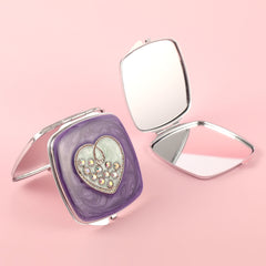 65*65mm Purple HD Glass Mirror, Epoxy Style with Rhinestone Decoration, Plating Silver, Fashionable Square Makeup Mirror