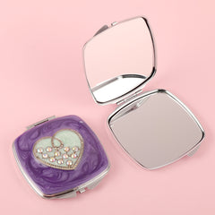 65*65mm Purple HD Glass Mirror, Epoxy Style with Rhinestone Decoration, Plating Silver, Fashionable Square Makeup Mirror