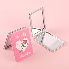 Exquisite PU Leather Heart Pattern, Plating Silver, HD Glass Mirror, 62*85mm Rectangular Makeup Mirror - Fashionable and Portable, Perfectly Showing Your Style