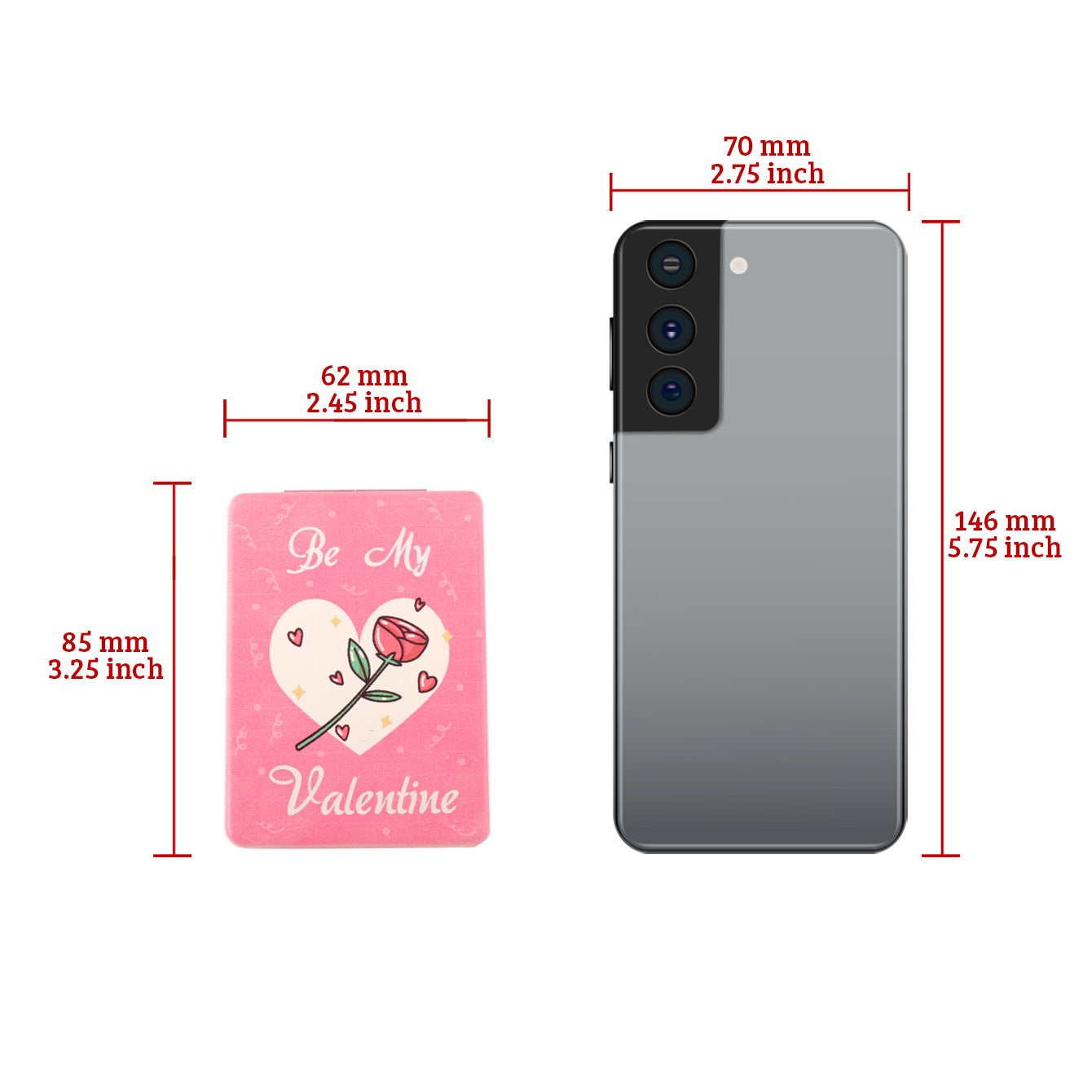 Exquisite PU Leather Heart Pattern, Plating Silver, HD Glass Mirror, 62*85mm Rectangular Makeup Mirror - Fashionable and Portable, Perfectly Showing Your Style