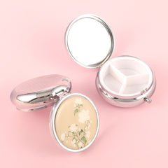 PU Eco-Friendly Leather Flower Pattern 3-Compartment Button Pill Box, 60*60mm Round, Plating Gold, Silver, Bronze Optional