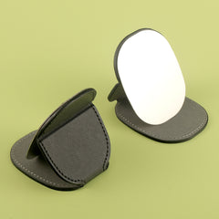 PU Eco-Friendly Leather with Bee Metal Decoration. Stainless Steel Cosmetic Mirror, 80*65mm Oval, Available in White, Pink, Light Pink, and Khaki.