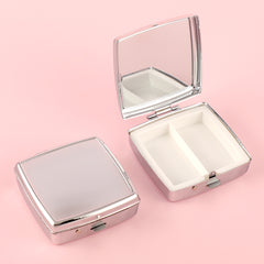 Portable Plating Silver Pill Box，2-Compartment Square Design, 55*55 mm Button Pill Box, Easy to Load Medications, Stylish and Practical, Carry It with You to Meet Your Various Medication Needs in Daily Life and Travel