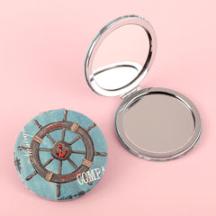 70*70mm Round Metal Frame Cosmetic Mirror, PU Leather Custom Pattern, Plating Silver, to Create a Variety of Makeup Looks for You, a Must-Have for Fashion Matching, Easy for Daily or Travel Use