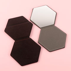 80*90mm Eco-Friendly PU Leather Hexagonal Cosmetic Mirror, Lightweight and Portable, Clear Stainless Steel Mirror, Suitable for Travel, Helping You Maintain Exquisite Makeup at Any Time