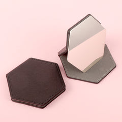 80*90mm Eco-Friendly PU Leather Hexagonal Cosmetic Mirror, Lightweight and Portable, Clear Stainless Steel Mirror, Suitable for Travel, Helping You Maintain Exquisite Makeup at Any Time