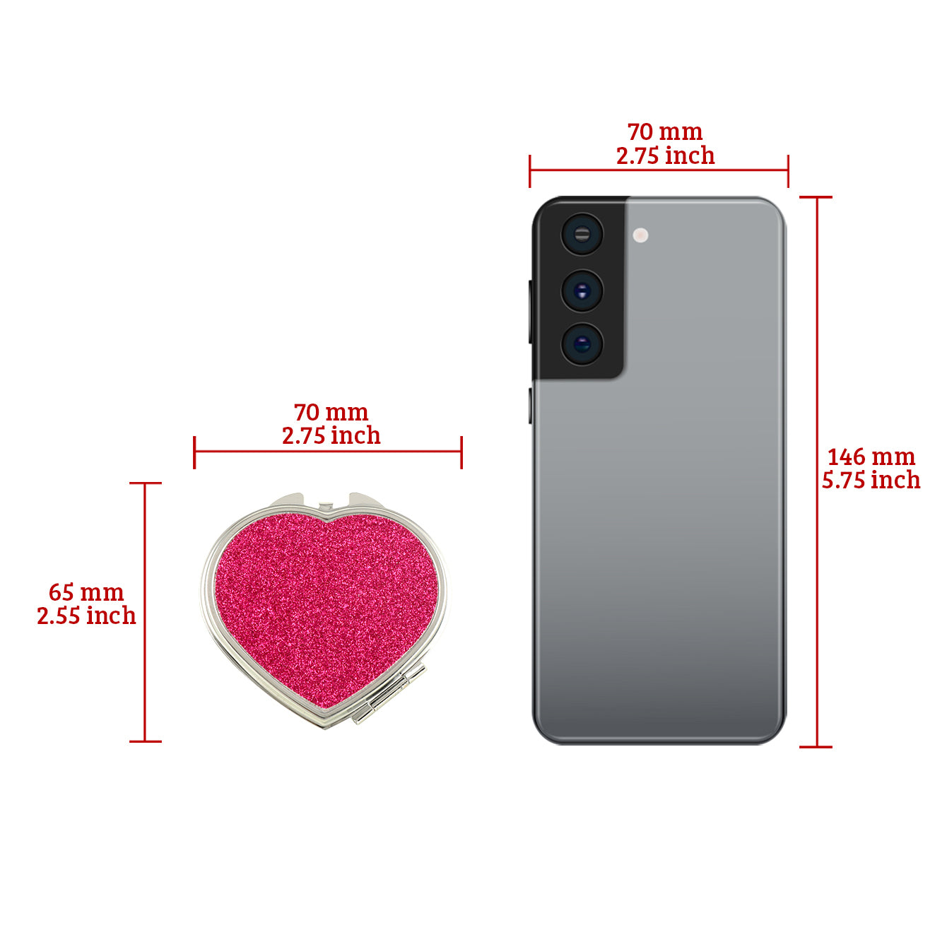 65*70mm Heart-Shaped PU Glitte Eco-Friendly Leather Cosmetic Mirror, Available in Four Colors! A Must-Have Tool for Makeup, Easy to Carry and Reapply Makeup Anytime and Anywhere.