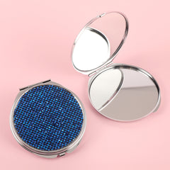 70*70mm Round Cosmetic Mirror, Made of PU Glitte Eco-friendly Leather, HD Glass Mirror, Stylish Silver Metal Frame, Perfect for Gifting and Personal Use