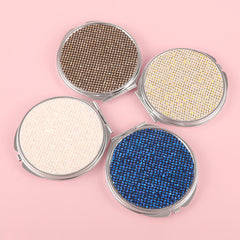 70*70mm Round Cosmetic Mirror, Made of PU Glitte Eco-friendly Leather, HD Glass Mirror, Stylish Silver Metal Frame, Perfect for Gifting and Personal Use