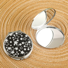 PU Eco-Friendly Leather Star Pattern, with HD Glass Mirror and Plating Silver Metal Frame! 70*70mm Round Cosmetic Mirror, Two Colors Available, First Choice as a Gift for Friends.