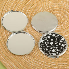 PU Eco-Friendly Leather Star Pattern, with HD Glass Mirror and Plating Silver Metal Frame! 70*70mm Round Cosmetic Mirror, Two Colors Available, First Choice as a Gift for Friends.