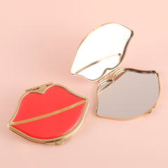 Lip Design, Plating Gold Metal Frame, HD Environmental Protection Glass Lens, 92x70mm Ultra-Mini Cosmetic Mirror, Take Beauty with You