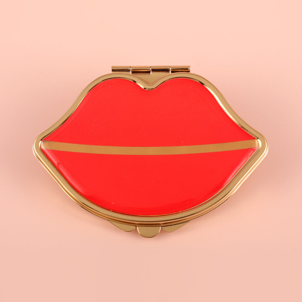 Lip Design, Plating Gold Metal Frame, HD Environmental Protection Glass Lens, 92x70mm Ultra-Mini Cosmetic Mirror, Take Beauty with You