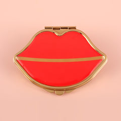 Lip Design, Plating Gold Metal Frame, HD Environmental Protection Glass Lens, 92x70mm Ultra-Mini Cosmetic Mirror, Take Beauty with You