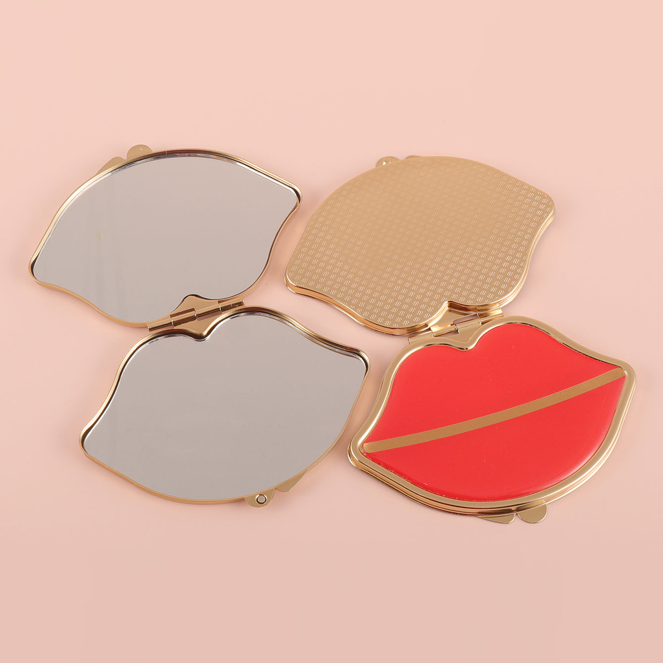 Lip Design, Plating Gold Metal Frame, HD Environmental Protection Glass Lens, 92x70mm Ultra-Mini Cosmetic Mirror, Take Beauty with You