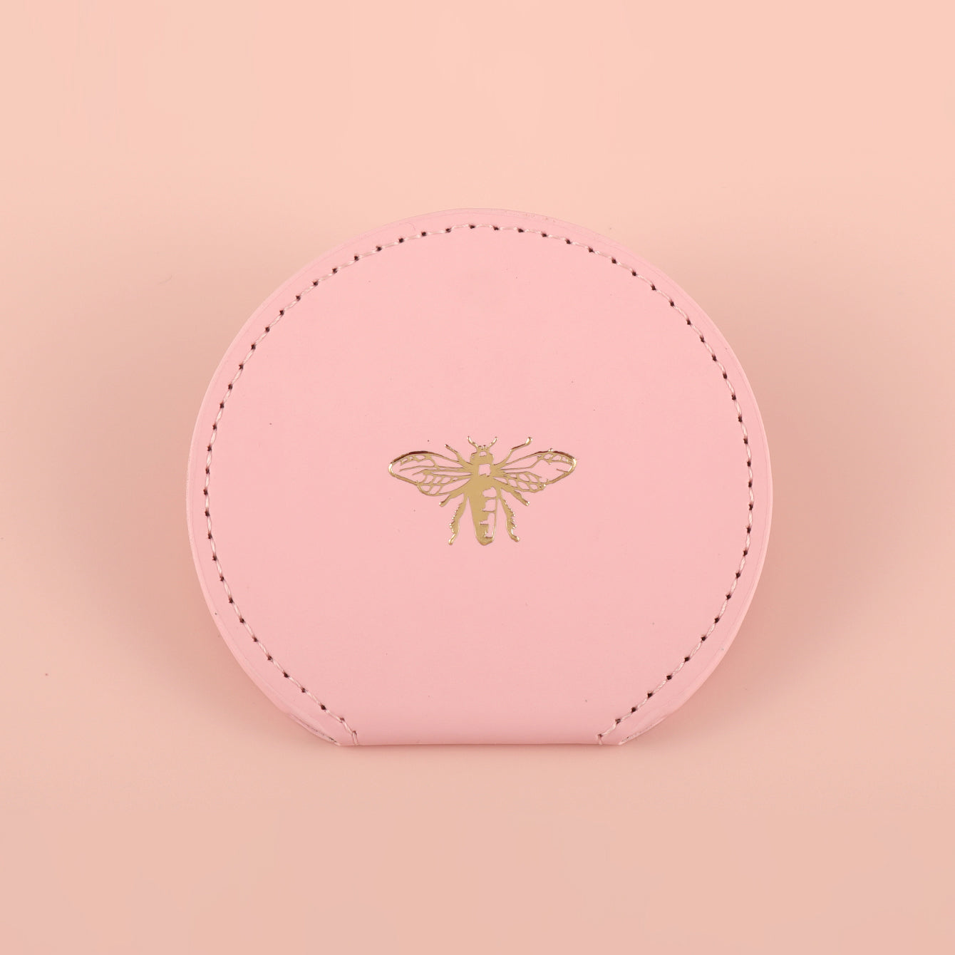 Little Bee Style PU Eco-Friendly Leather Cosmetic Mirror, Pink Color, Stainless Steel Glass Design, a Perfect Gift for Friends