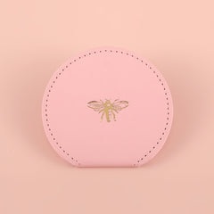 Little Bee Style PU Eco-Friendly Leather Cosmetic Mirror, Pink Color, Stainless Steel Glass Design, a Perfect Gift for Friends