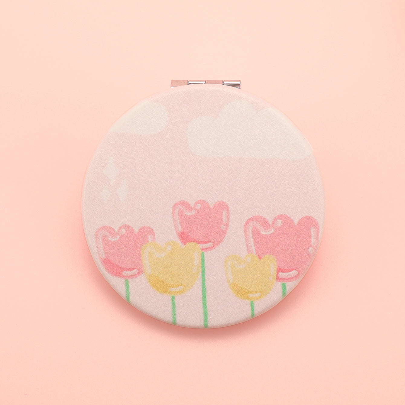 Made Of Eco-Friendly PU Leather, With A Variety Of Patterns To Choose From, Equipped With HD Glass Mirror, Silver-Plating Metal Frame, 70*70mm Round Cosmetic Mirror, Ideal As A Gift