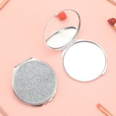 PU Eco-Friendly Leather Cosmetic Mirror, Printed With Various Patterns, Plating Silver Metal Frame, HD Glass, Round 70*70mm, Various Styles To Choose From, Perfect For Christmas Gifts.