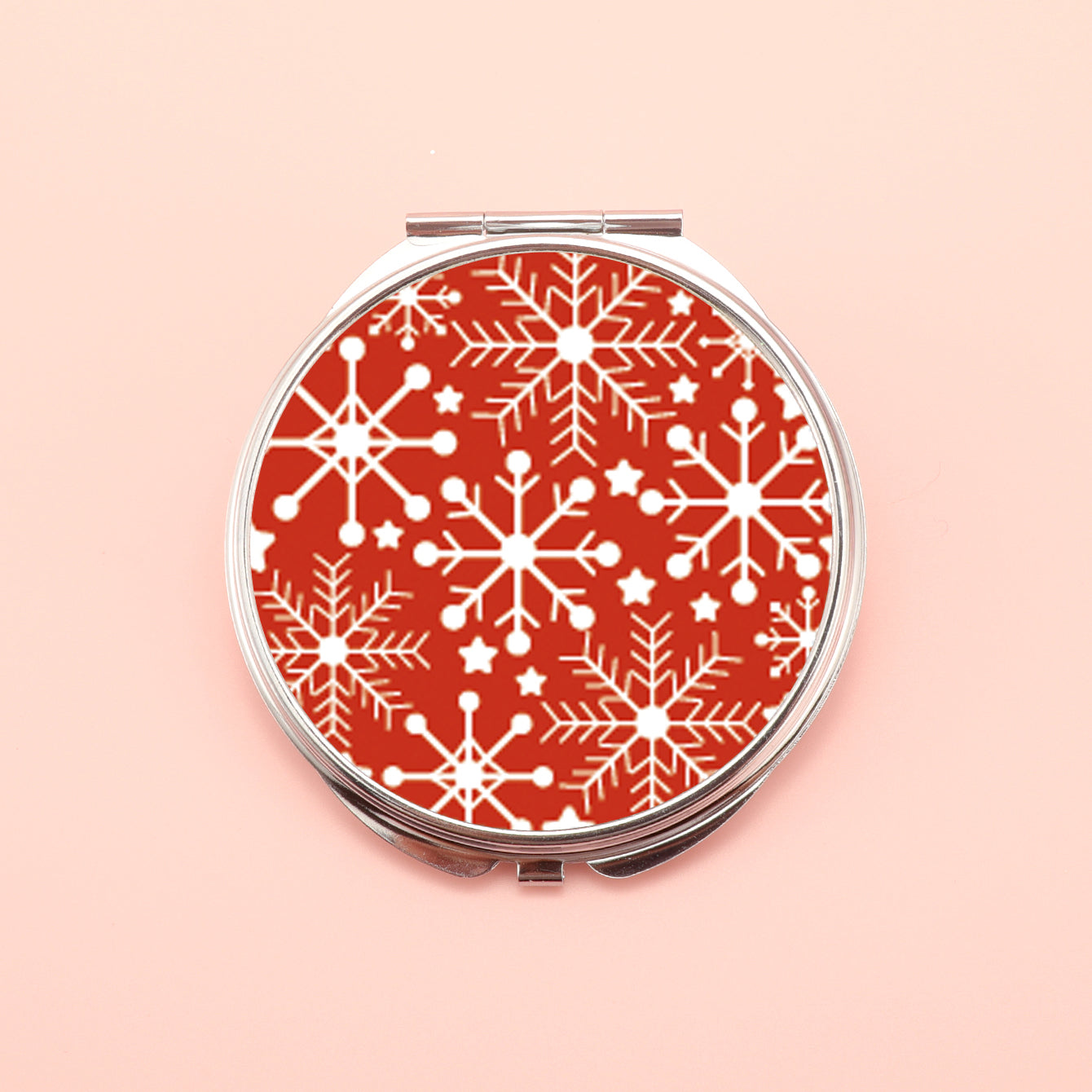 PU Eco-Friendly Leather Cosmetic Mirror, Printed With Various Patterns, Plating Silver Metal Frame, HD Glass, Round 70*70mm, Various Styles To Choose From, Perfect For Christmas Gifts.