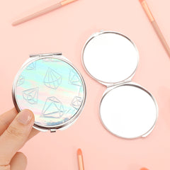 Brilliant PU Glitte✨Eco-Friendly Leather, Dreamy Pattern Printing, 70*70mm Round Makeup Mirror, Colorful and Available🌈, the First Choice for Gift Giving, Create Personalized Makeup