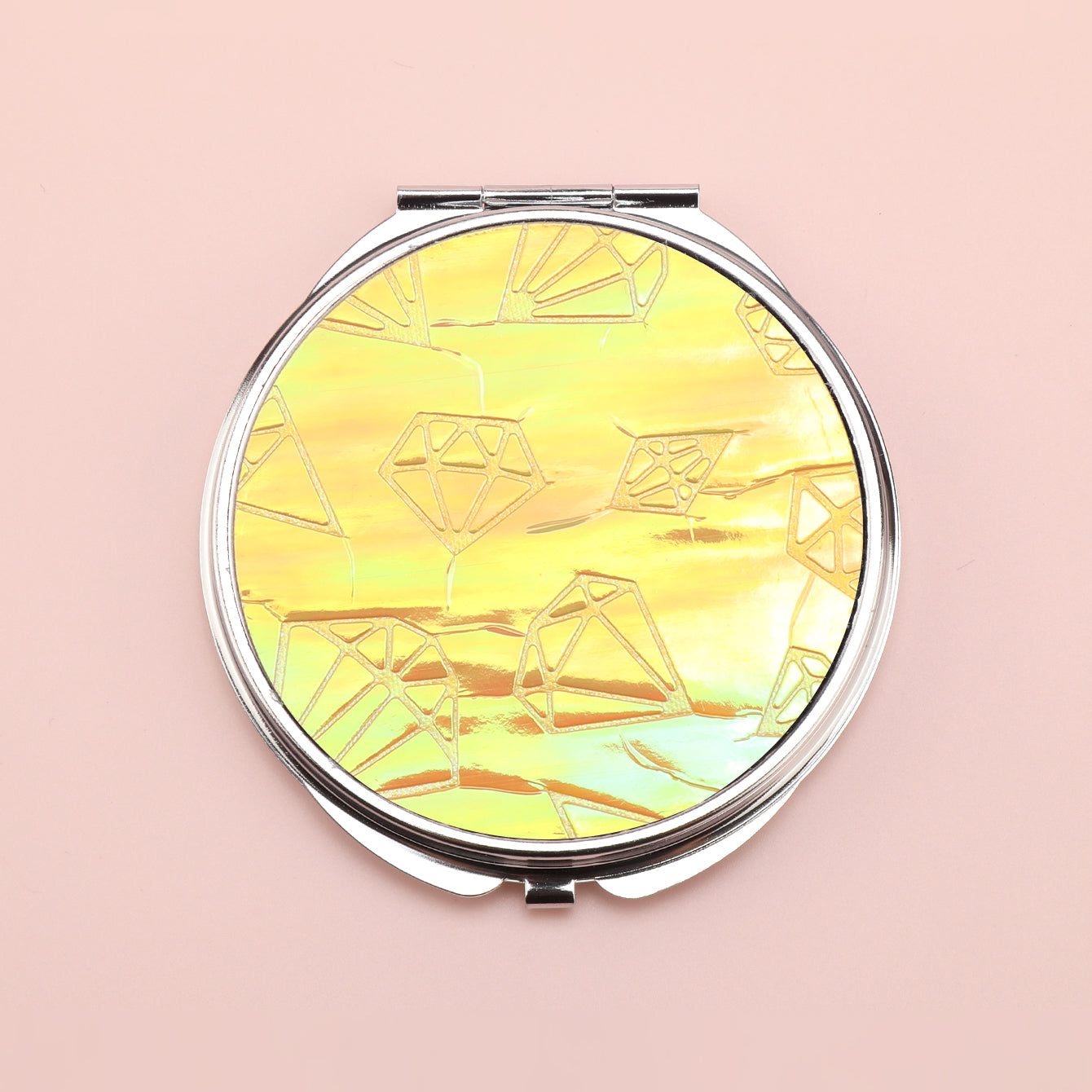 Brilliant PU Glitte✨Eco-Friendly Leather, Dreamy Pattern Printing, 70*70mm Round Makeup Mirror, Colorful and Available🌈, the First Choice for Gift Giving, Create Personalized Makeup