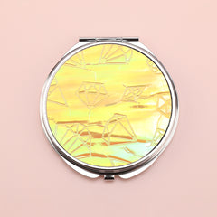 Brilliant PU Glitte✨Eco-Friendly Leather, Dreamy Pattern Printing, 70*70mm Round Makeup Mirror, Colorful and Available🌈, the First Choice for Gift Giving, Create Personalized Makeup