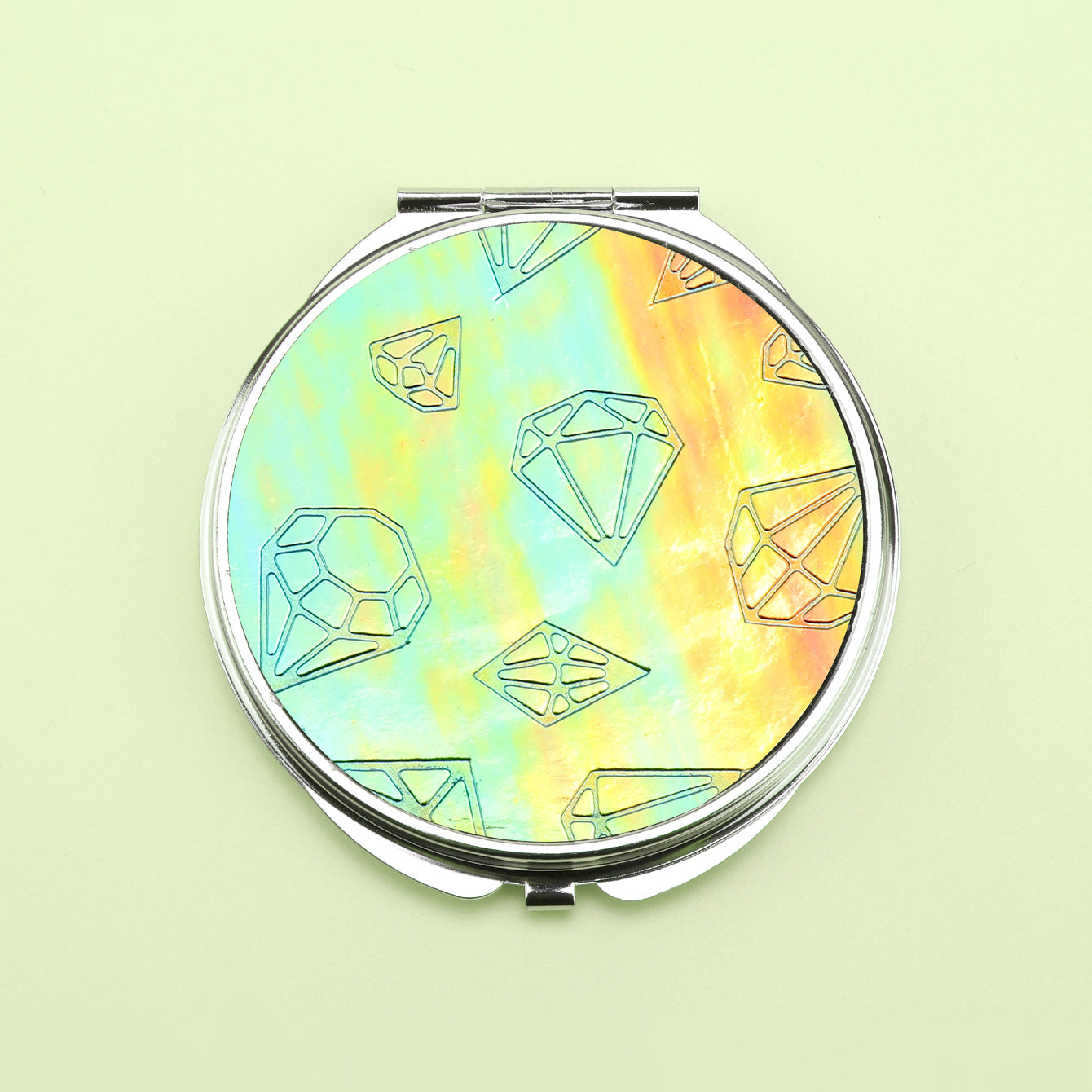 Brilliant PU Glitte✨Eco-Friendly Leather, Dreamy Pattern Printing, 70*70mm Round Makeup Mirror, Colorful and Available🌈, the First Choice for Gift Giving, Create Personalized Makeup