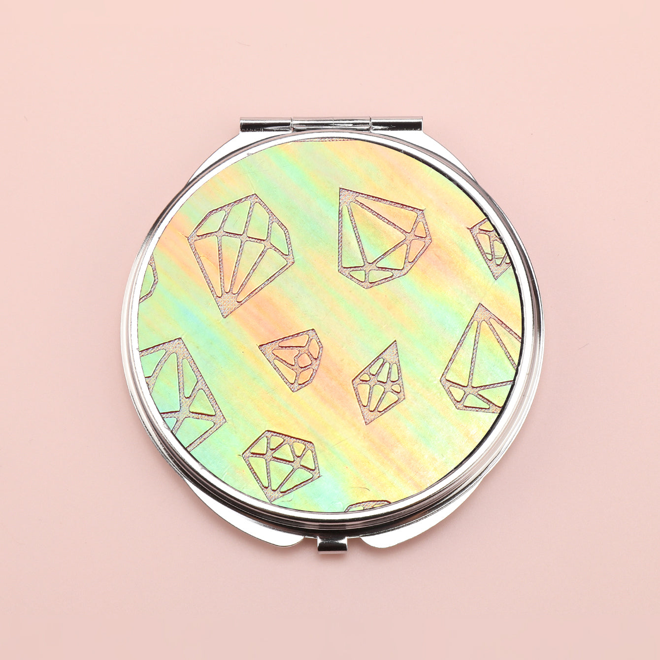 Brilliant PU Glitte✨Eco-Friendly Leather, Dreamy Pattern Printing, 70*70mm Round Makeup Mirror, Colorful and Available🌈, the First Choice for Gift Giving, Create Personalized Makeup